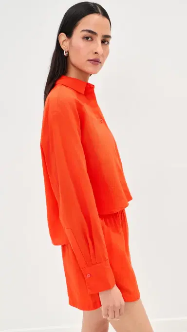 LE BOP Felicity Boxy Cropped Linen Button Down Clam Bake S | Thumbnail 4
