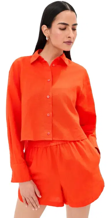 LE BOP Felicity Boxy Cropped Linen Button Down Clam Bake S | Thumbnail 1