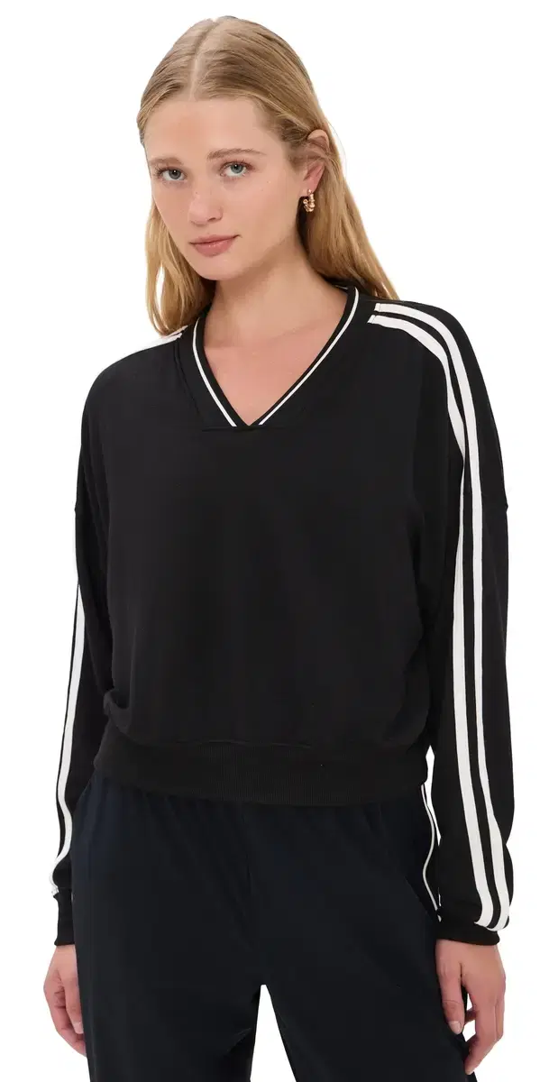 Ellie Fleece V Neck weatshirt Black/White