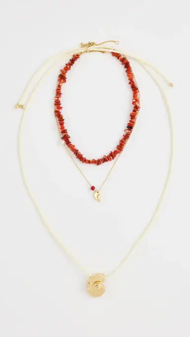 Madewell Puka Shell Mixed Necklace Layer Pack Enamel Red One Size | Thumbnail 2