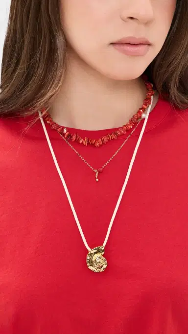 Madewell Puka Shell Mixed Necklace Layer Pack Enamel Red One Size | Thumbnail 3