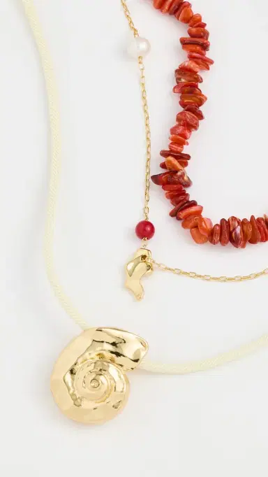 Madewell Puka Shell Mixed Necklace Layer Pack Enamel Red One Size | Thumbnail 4