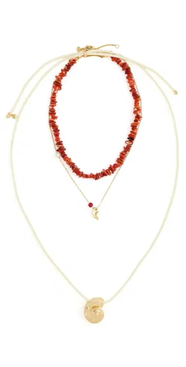 Madewell Puka Shell Mixed Necklace Layer Pack Enamel Red One Size | Thumbnail 1