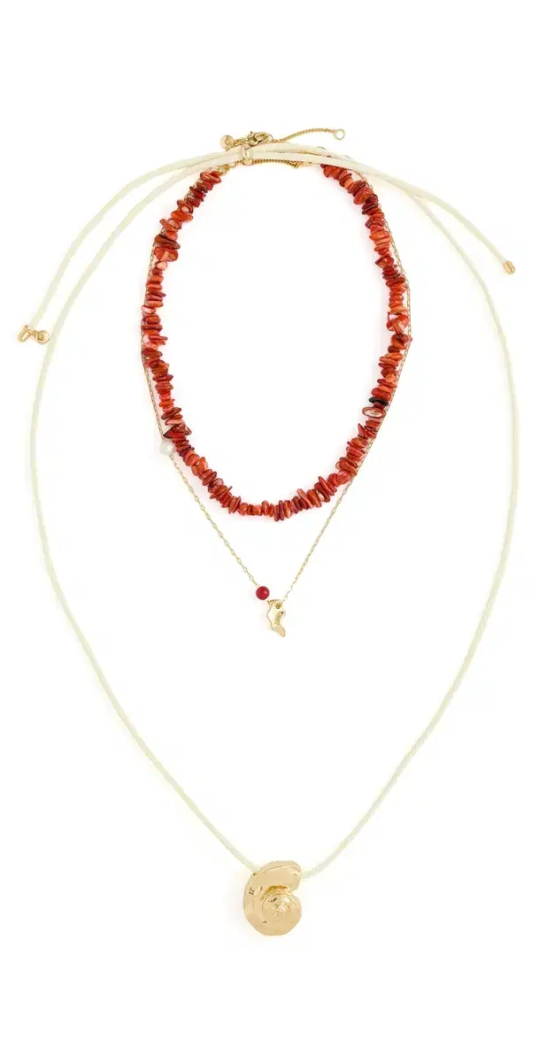 Madewell Puka Shell Mixed Necklace Layer Pack Enamel Red One Size