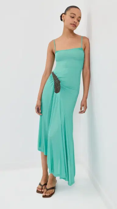 Christopher Esber Paisley Lace Rib Cami Dress Mineral Turquoise/Husk Brown 8 | Thumbnail 2