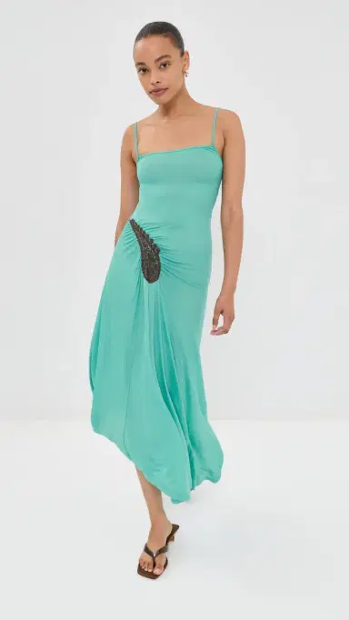 Christopher Esber Paisley Lace Rib Cami Dress Mineral Turquoise/Husk Brown 8 | Thumbnail 5