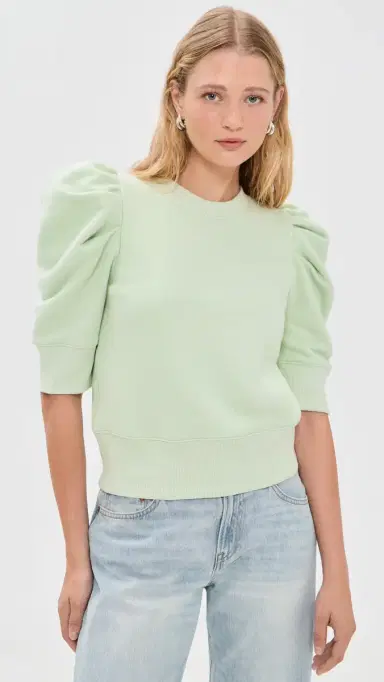 Alice + Olivia Tyler Draped Puff Sleeve Crew Neck Top Light age | Thumbnail 3 Alice + Olivia Tyler Draped Puff Sleeve Crew Neck Top Light age | Thumbnail 3
