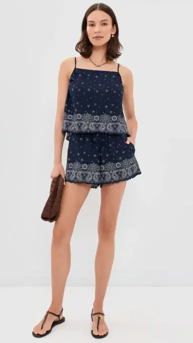 Madewell x Shopbop Pull-On Shorts in Linen Blend Bandana Mix White XL | Thumbnail 5