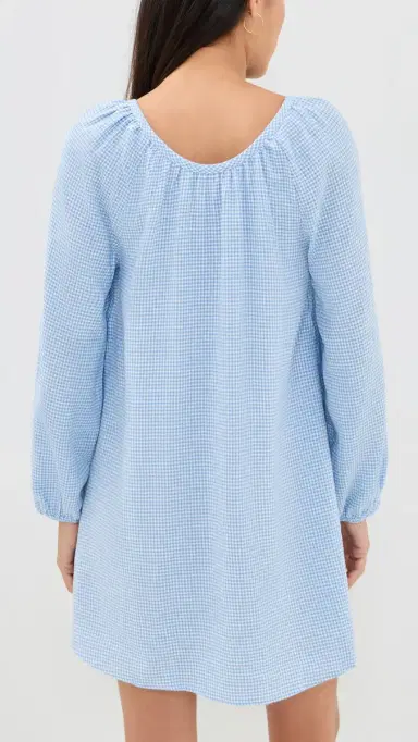Eberjey Linen Blend Short Dress Gingham White/ummer Blue | Thumbnail 3