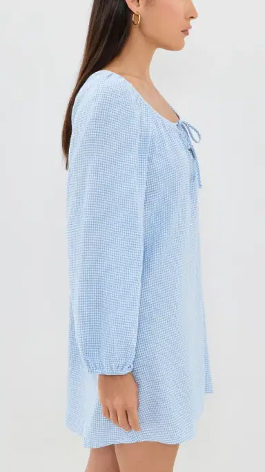 Eberjey Linen Blend Short Dress Gingham White/ummer Blue | Thumbnail 4