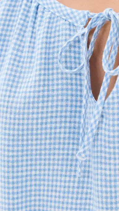 Eberjey Linen Blend Short Dress Gingham White/ummer Blue | Thumbnail 6