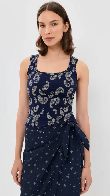 Madewell x Shopbop Smocked Square Neck Tank Tossed Paisley Midnight L | Thumbnail 2