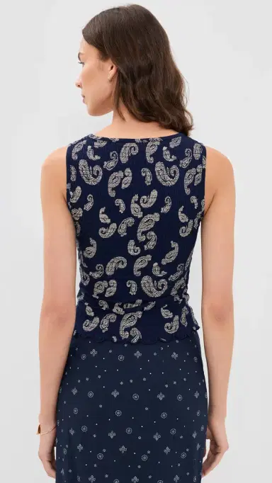 Madewell x Shopbop Smocked Square Neck Tank Tossed Paisley Midnight L | Thumbnail 3
