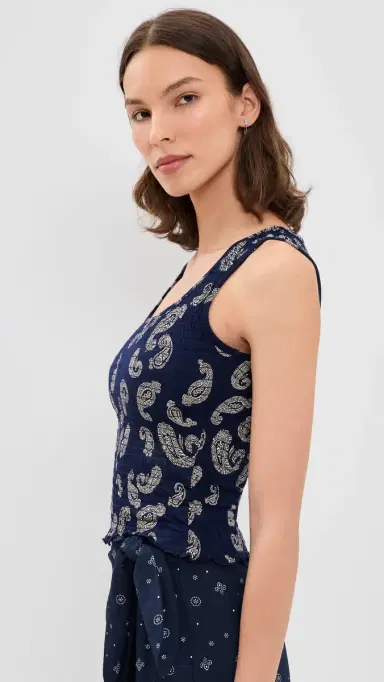Madewell x Shopbop Smocked Square Neck Tank Tossed Paisley Midnight L | Thumbnail 4