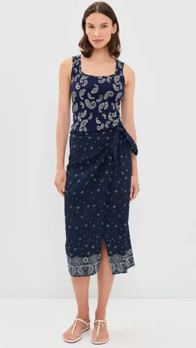 Madewell x Shopbop Smocked Square Neck Tank Tossed Paisley Midnight L | Thumbnail 5