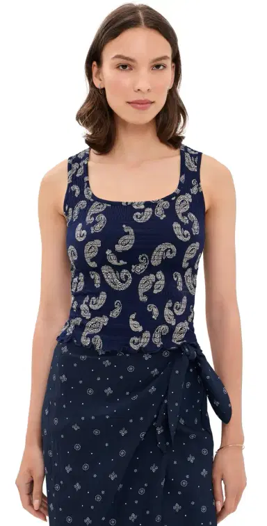 Madewell x Shopbop Smocked Square Neck Tank Tossed Paisley Midnight L | Thumbnail 1