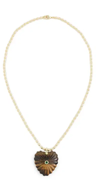 By Adina Eden Cubic Zirconia Bezel Heart Charm Ball Chain Necklace Tiger Eye One Size | Thumbnail 1