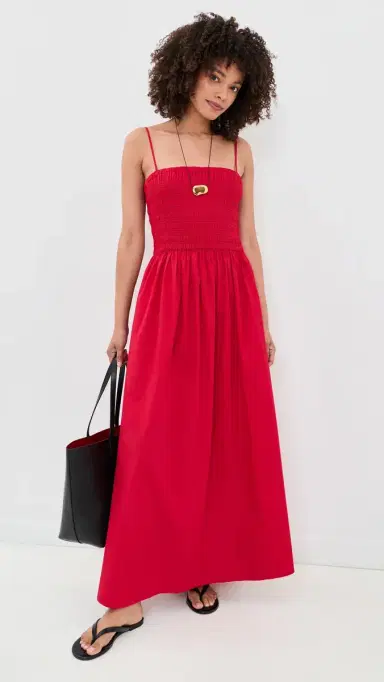 Faherty Coastal Poplin Lucia Dress Tango Red | Thumbnail 2