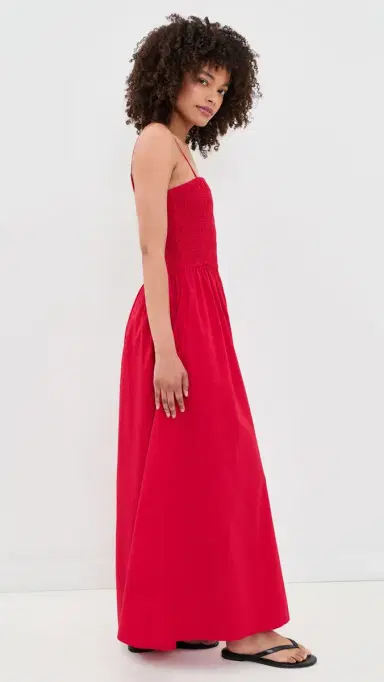 Faherty Coastal Poplin Lucia Dress Tango Red | Thumbnail 4