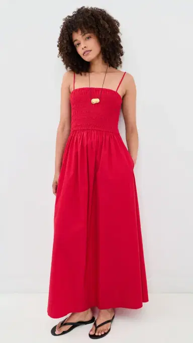 Faherty Coastal Poplin Lucia Dress Tango Red | Thumbnail 5