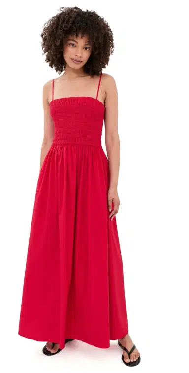Faherty Coastal Poplin Lucia Dress Tango Red | Thumbnail 1
