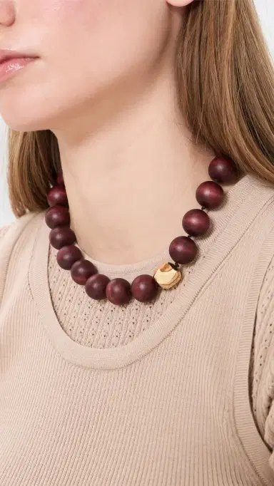Madewell x Shopbop Oversized Wood Beaded Choker Necklace Antique Gold One Size | Thumbnail 3