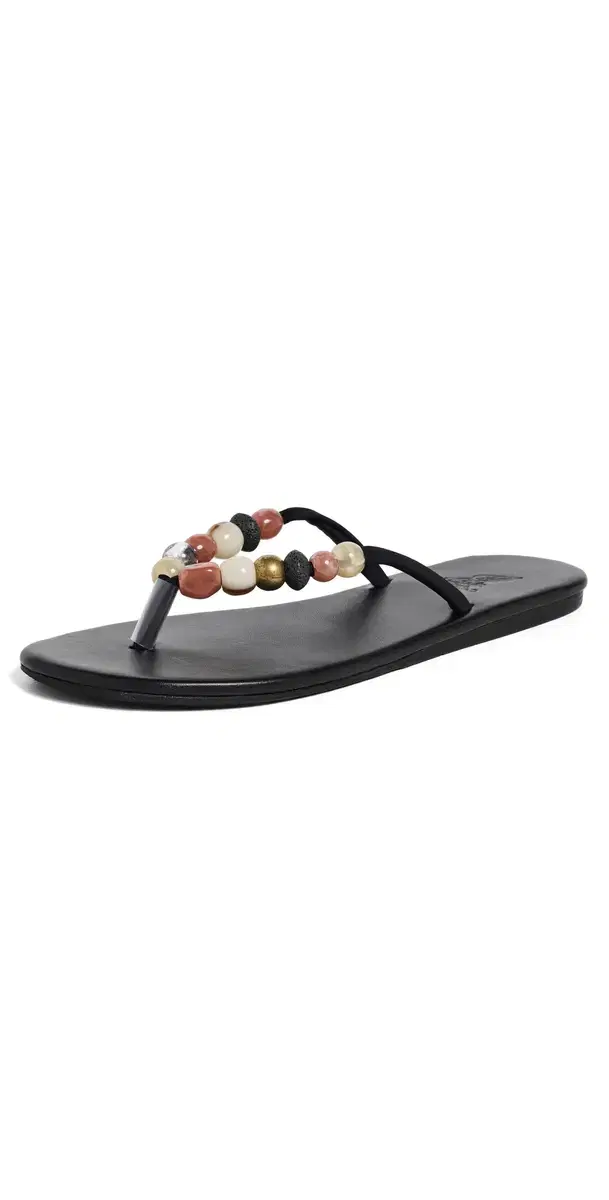 Ancient Greek Sandals Saionara Bead Flip Flops Black