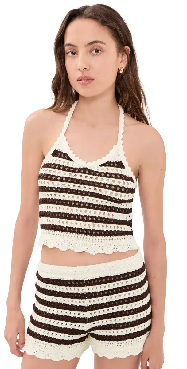 Madewell x hopbop Pointelle-Knit Halter Top Brown And  tripe