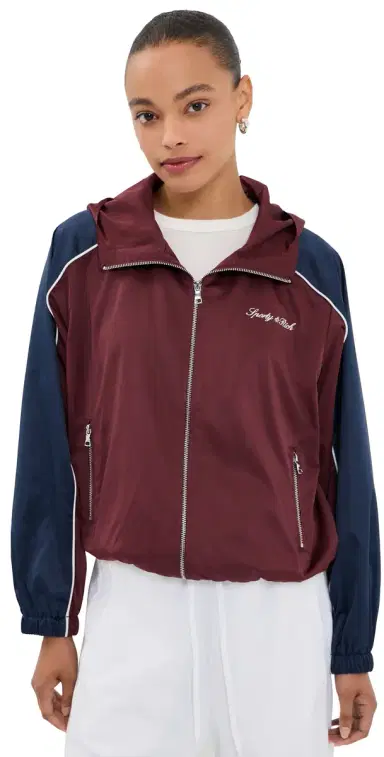 Sporty & Rich Signature Logo Gym Jacket Bordeaux/White/Dark Navy | Thumbnail 1 Sporty & Rich Signature Logo Gym Jacket Bordeaux/White/Dark Navy | Thumbnail 1