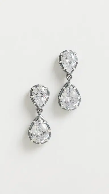 By Adina Eden Cubic Zirconia Double Pear Encased Drop Stud Earrings Silver One Size | Thumbnail 2