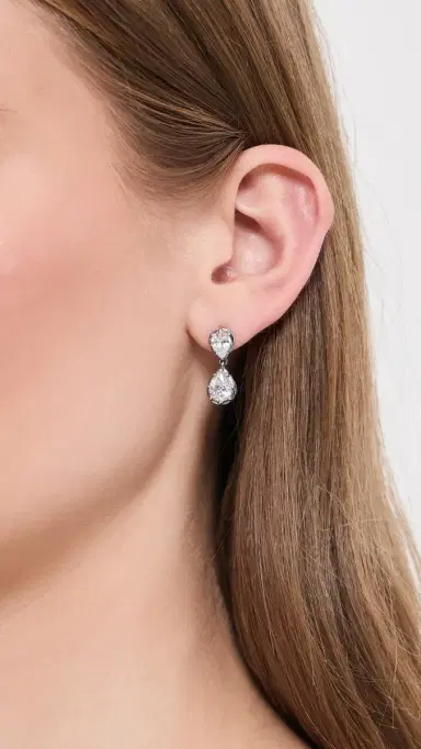By Adina Eden Cubic Zirconia Double Pear Encased Drop Stud Earrings Silver One Size | Thumbnail 3