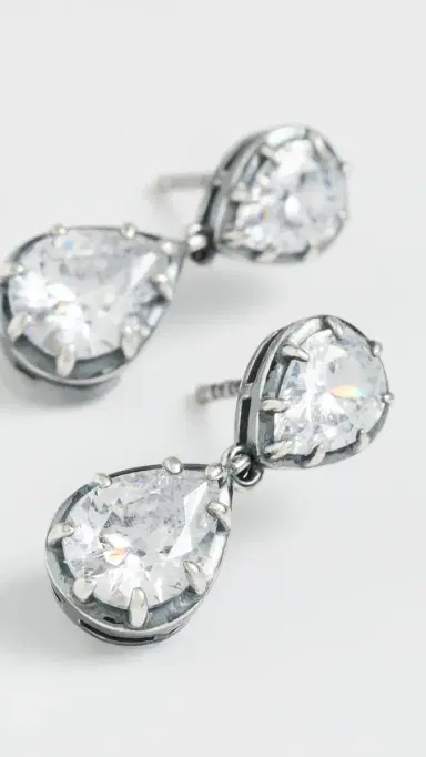 By Adina Eden Cubic Zirconia Double Pear Encased Drop Stud Earrings Silver One Size | Thumbnail 4