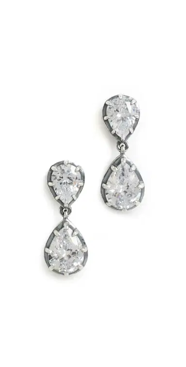 By Adina Eden Cubic Zirconia Double Pear Encased Drop Stud Earrings Silver One Size | Thumbnail 1