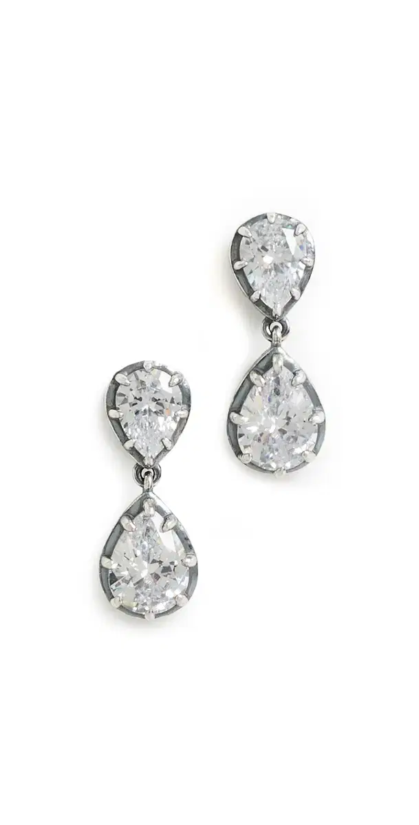 By Adina Eden Cubic Zirconia Double Pear Encased Drop Stud Earrings Silver One Size