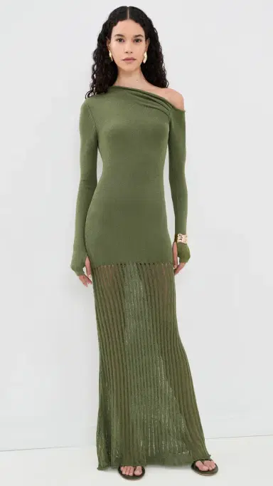 Seven Wonders Greta One houlder Knit Maxi Dress Khaki | Thumbnail 2