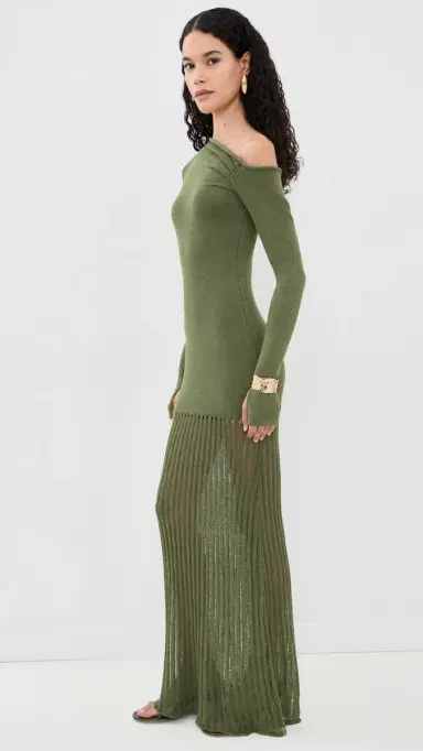 Seven Wonders Greta One houlder Knit Maxi Dress Khaki | Thumbnail 4