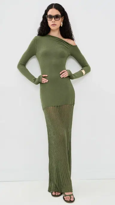 Seven Wonders Greta One houlder Knit Maxi Dress Khaki | Thumbnail 5