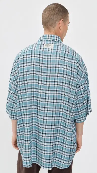 Acne Studios Setar Fluid Check Flannel Shirt Turquoise/Blue/White | Thumbnail 3