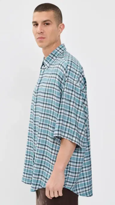 Acne Studios Setar Fluid Check Flannel Shirt Turquoise/Blue/White | Thumbnail 4