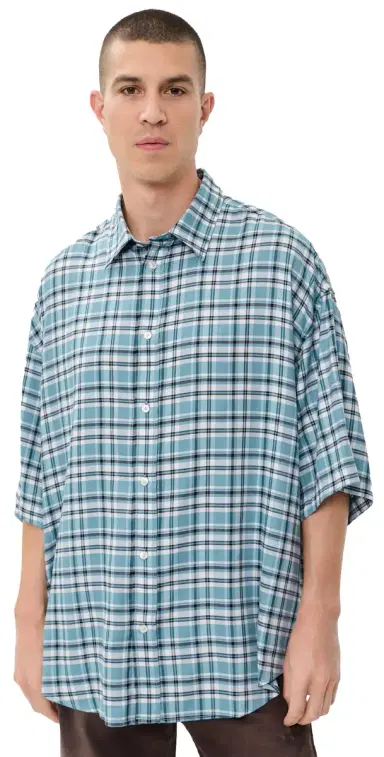 Acne Studios Setar Fluid Check Flannel Shirt Turquoise/Blue/White | Thumbnail 1
