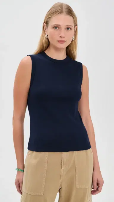 Madewell The '90s Shell Tank In Compact Cotton Midnight Navy L | Thumbnail 2 Madewell The '90s Shell Tank In Compact Cotton Midnight Navy L | Thumbnail 2