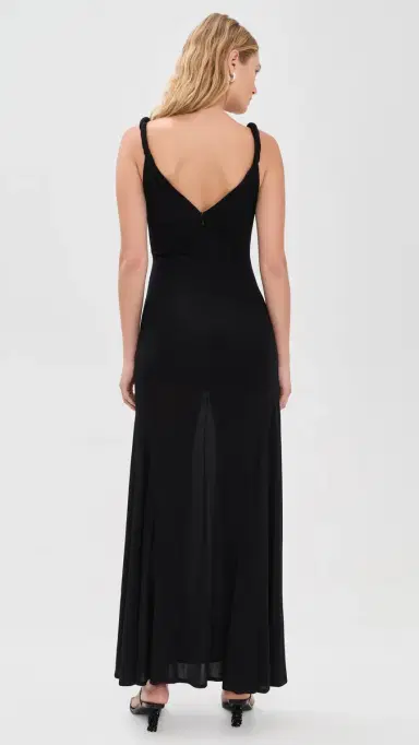 Alice + Olivia Bianca Twist Strap Asymmetrical Godet Midi Dress Black 0 | Thumbnail 3