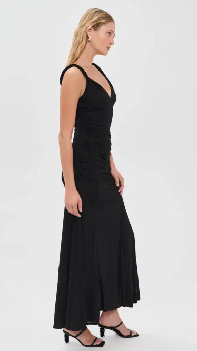 Alice + Olivia Bianca Twist Strap Asymmetrical Godet Midi Dress Black 0 | Thumbnail 4