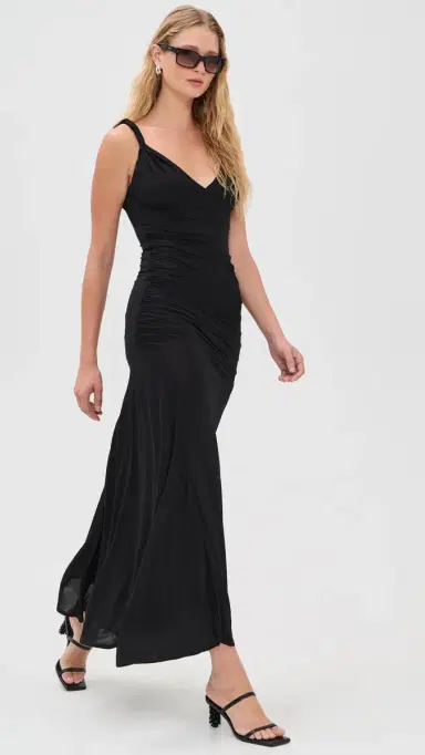 Alice + Olivia Bianca Twist Strap Asymmetrical Godet Midi Dress Black 0 | Thumbnail 5