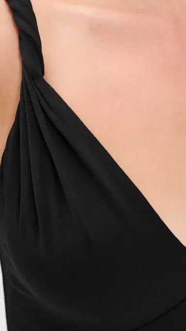 Alice + Olivia Bianca Twist Strap Asymmetrical Godet Midi Dress Black 0 | Thumbnail 6