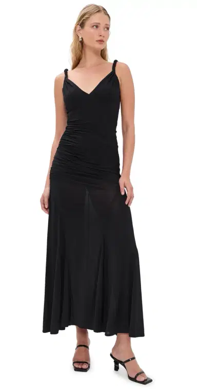 Alice + Olivia Bianca Twist Strap Asymmetrical Godet Midi Dress Black 0 | Thumbnail 1