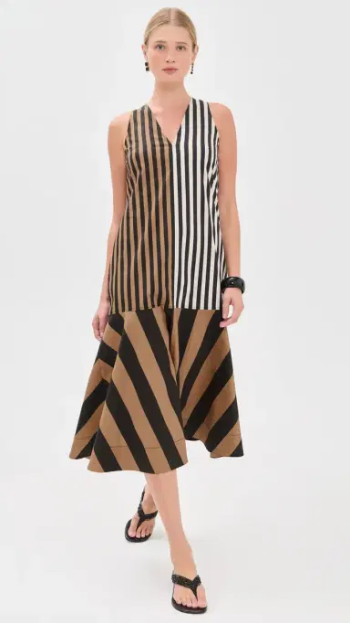 SIMONMILLER Celeste Poplin Dress Black/Tan tripe Combo | Thumbnail 2