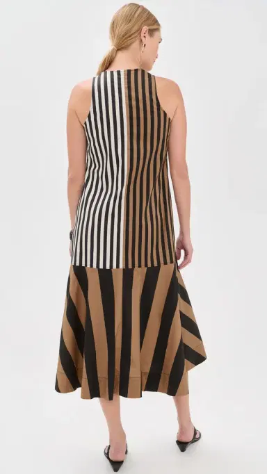 SIMONMILLER Celeste Poplin Dress Black/Tan tripe Combo | Thumbnail 3