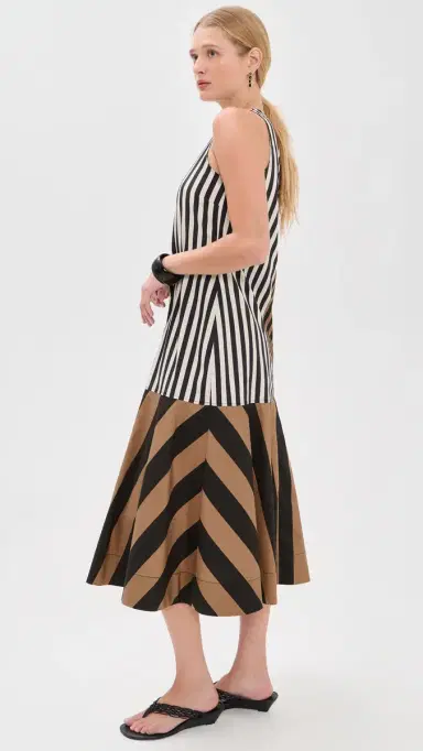 SIMONMILLER Celeste Poplin Dress Black/Tan tripe Combo | Thumbnail 4