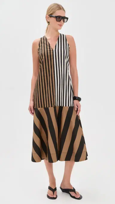 SIMONMILLER Celeste Poplin Dress Black/Tan tripe Combo | Thumbnail 5